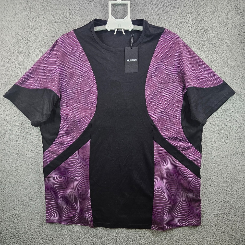 NEW‎ Murano T-Shirt Men 2XB Stretch Short Sleeve Black Purple Liquid Luxury